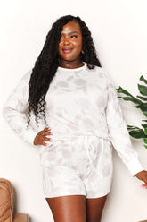 Double Take Floral Long Sleeve Top and Shorts Loungewear Set White OutfitFlow